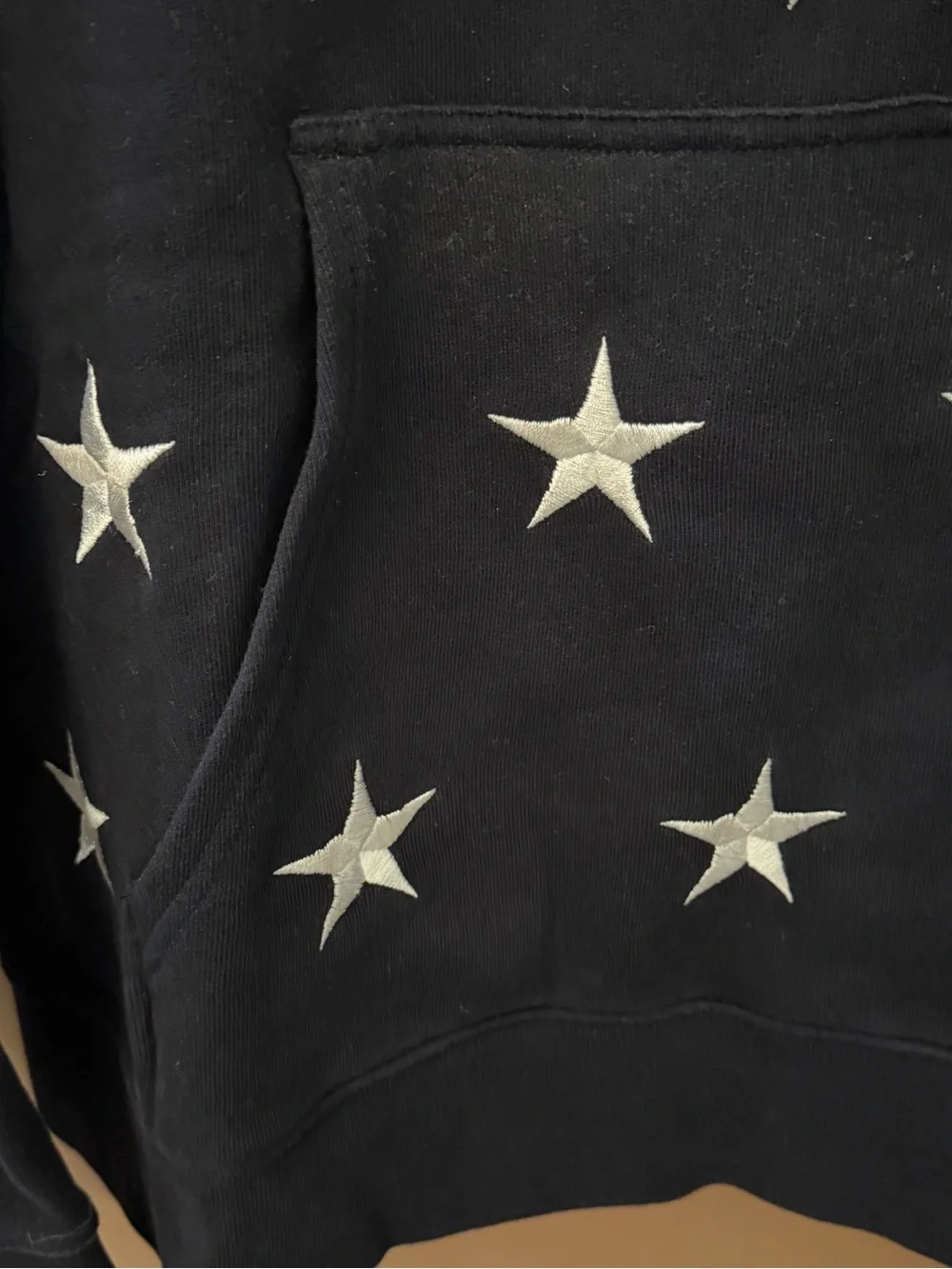 Sandro Paris Navy/White embroidery star Cotton Pullover Hoodie L front pockets